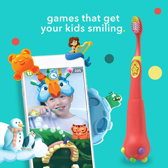 Hum by Colgate Smart Manual Kids Toothbrush Set for Ages 5+, Gaming Experience for Teeth Brushing, Extra Soft, Coral