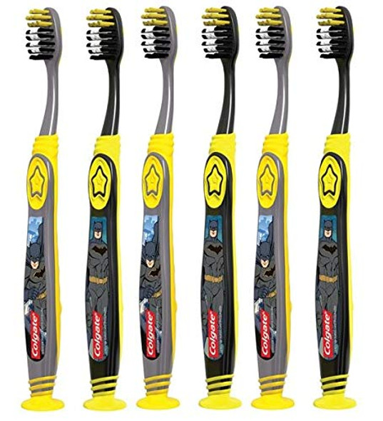 Colgate Batman Toothbrush for Children with Suction Cup, Kids 5+ Years Old, Extra Soft, Pack of 6