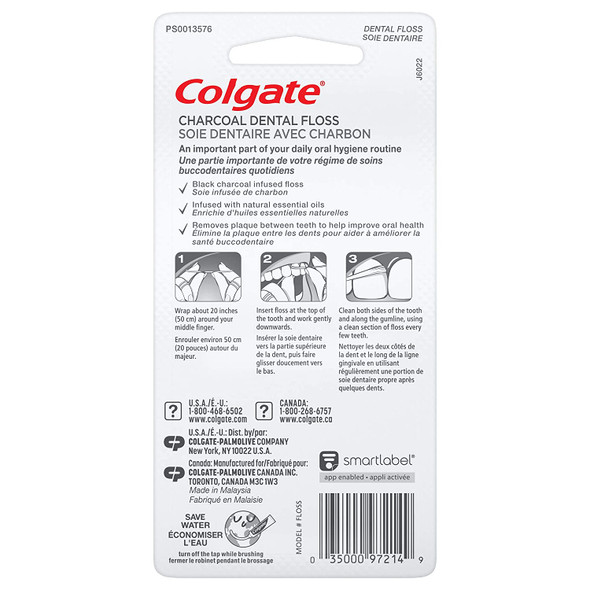 Colgate Charcoal Dental Floss, Mint - 2pk