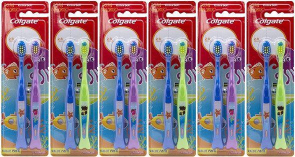 Colgate Ocean Explorer Extra Soft Kids Toothbrush, 2 Count (Pack of 6) Total 12 Toothbrushes