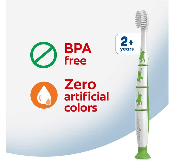 Colgate Zero Kids Toothbrush with Extra Soft Bristles and Suction Cup Holder, BPA Free - 2 Count