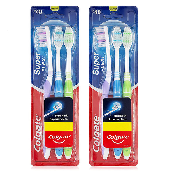 Colgate Super Flexi Toothbrush with Tongue Cleaner, Soft - Pack of 6