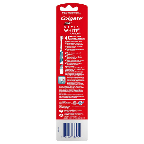 Colgate 360 Optic White Battery Toothbrush Replacement Head - 2 count