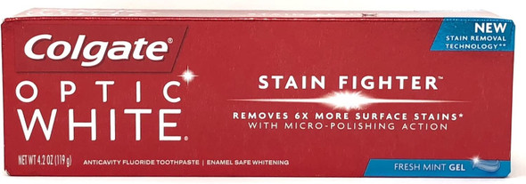 Colgate Optic White Stain Fighter Anticavity Fluoride Toothpaste, Fresh Mint Gel, 4.2 Ounces (Pack of 3)