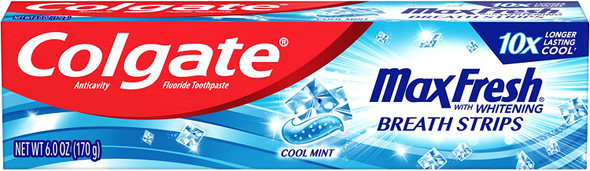 Colgate Max Fresh Toothpaste with Mini Breath Strips, Cool - Mint, 6 Ounce (Pack of 1)