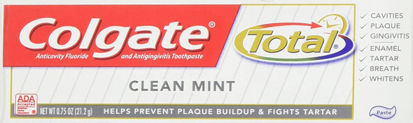 Colgate Total Toothpaste, Anticavity Fluoride and Antigingivitis, Clean Mint Travel Size, TSA Aproved, 0.75 Oz (12 Pack)