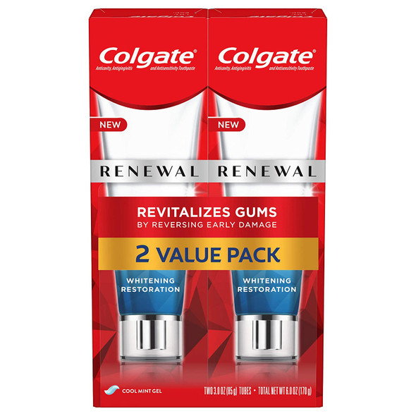 Colgate Renewal Gum Toothpaste for Gum Health, Teeth Whitening Restoration, Cool Mint Gel - 3 ounce (2 Pack)