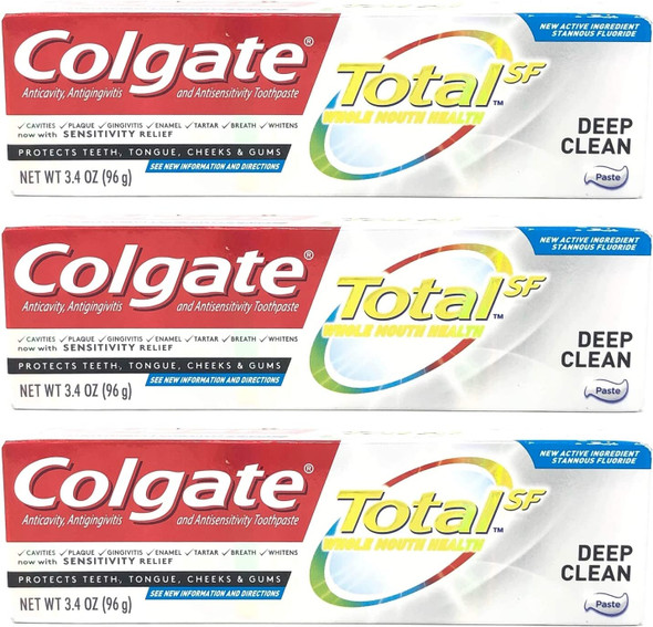 Colgate Total Toothpaste, Deep Clean, Paste 3.4 oz (Pack of 3)