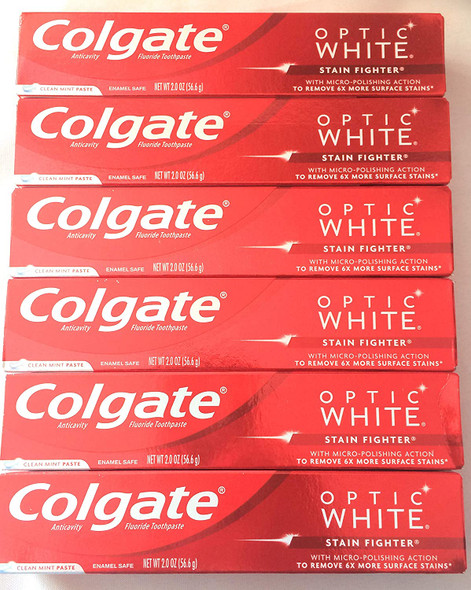 Colgate Toothpaste Optic White Stain Fighter Clean Mint Paste 2.0 Ounce - 6 pack