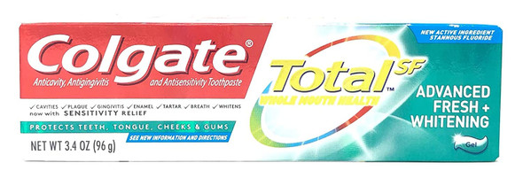 Colgate Total Whitening Toothpaste, Advanced Fresh + Whitening Gel, 3.4 oz (Pack of 3)