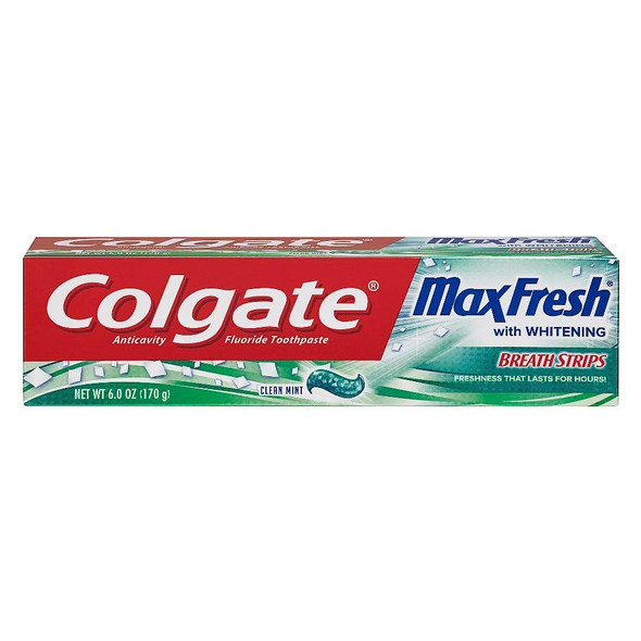 Colgate Max Fresh With Mini Breath Strips Whitening Toothpaste, Clean Mint 6 ounces (Pack of 4)