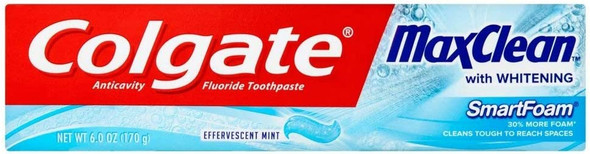 Colgate MaxClean SmartFoam with Whitening Toothpaste, Effervescent Mint 6 oz (Pack of 4)