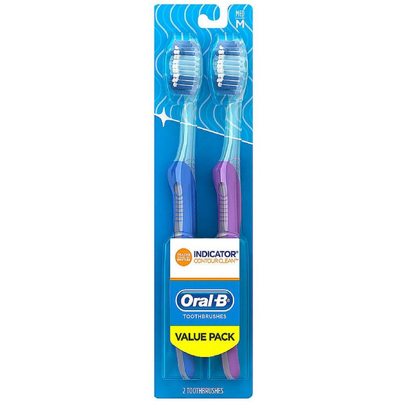 Oral-B Indicator Contour Clean Medium Toothbrush, Value Pack, Assorted Colors 2 ea