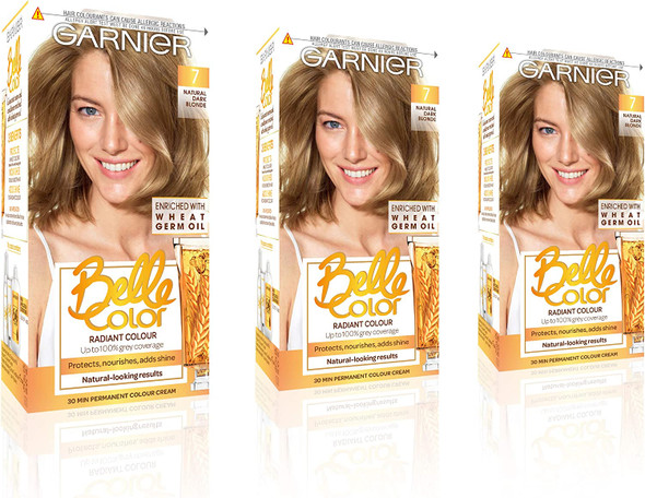 Garnier Belle Color Blonde Hair Dye Permanent, Natural looking Hair Colour, up to 100% grey coverage - 7 Natural Dark Blonde Pack of 3