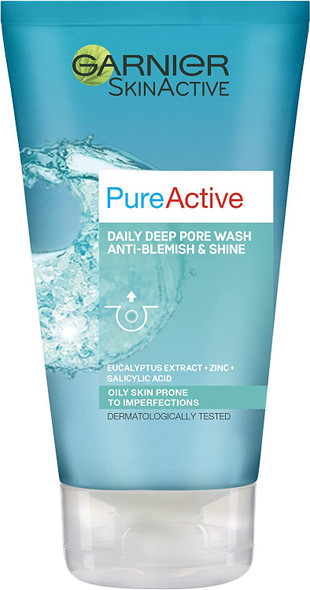 Garnier Pure Active Anti Blemish Deep Pore Face Wash, for Oily Skin Prone to Imperfections, Enriched With Salicylic Acid, Eucalyptus Extract & Zinc 150 ml