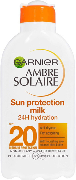 Garnier ambre solaire sun protection milk anti dryness 24hr hydrationspf 15 (spf 20)
