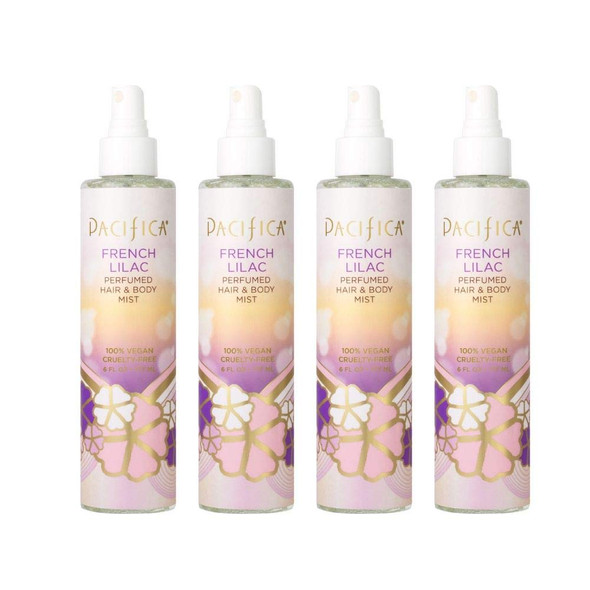 Pacifica Beauty | French Lilac Hair & Body Spray | 6 fl oz, 4 Pack | All Natural Hair and Body Mist | 100% Vegan and Cruelty Free | Phthalate-Free, Paraben-Free | Clean Fragrance