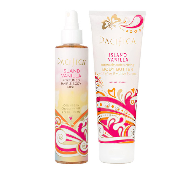 Pacifica Beauty | Island Vanilla Body Butter + Island Vanilla Hair & Body Spray | Smells like Vanilla | 100% Vegan and Cruelty Free | Clean Fragrance