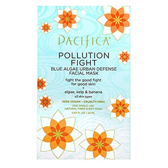 Pacifica Pollution Fighter Blue Algae Urban Defense Facial Mask, White, Banana, 12 Count