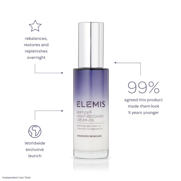 ELEMIS Peptide4 Night Recovery Cream-Oil | Ultra Moisturizing Milky Nighttime Treatment Deeply Hydrates, Restores, and Replenishes Skin | 30 mL