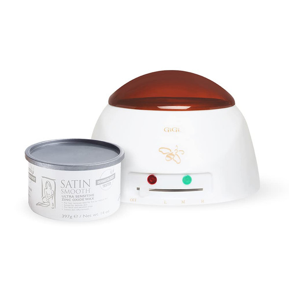 GiGi Multi-Purpose Hair Removal Wax Warmer Kit, 14 oz AND Satin Smooth Zinc Oxide Hair Removal Wax 14oz.