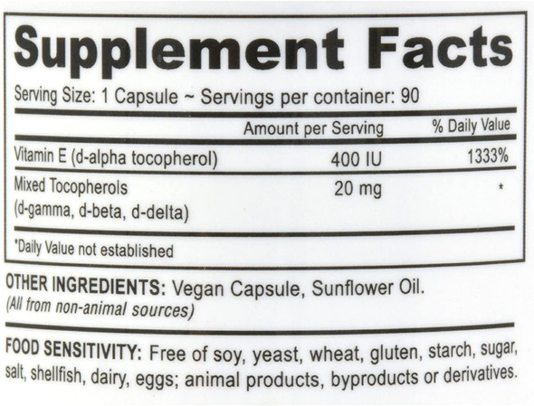 Deva Vegan Vitamin E with Mixed Tocopherols - 400 IU - Non GMO - 90 Vegan Capsules (Pack of 2)