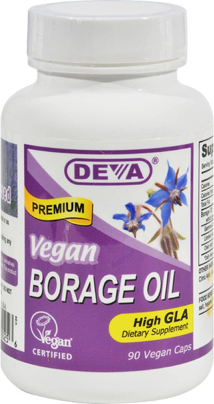 Deva Vegan Borage Oil - 500 mg - Omega-6 GLA - Gluten Free - 90 Vegan Capsules (Pack of 2)