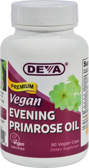 Deva Vegan Evening Primrose Oil - Unrefined - Cold Pressed - Gluten Free - 90 Vegan Capsules (Pack of 2)