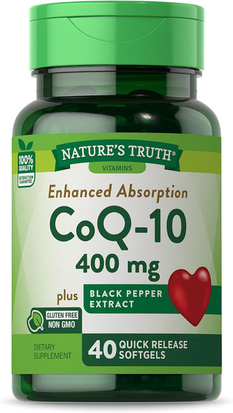 Nature'S Truth Coqq10 400Mg | 40 Softgels | Maximum Strength Supplement | Enhanced Absorption | Non-Gmo, Gluten Free