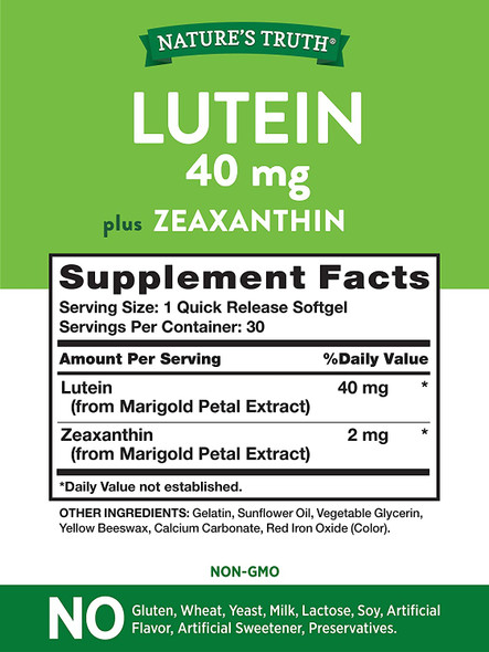 Lutein and Zeaxanthin | 40 mg | 30 Softgels | Non-GMO & Gluten Free Supplement | by Nature's Truth