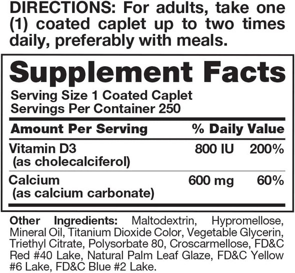 Nature's Truth Calcium 600 mg Plus Vitamin D3 Tablets, 250 Count