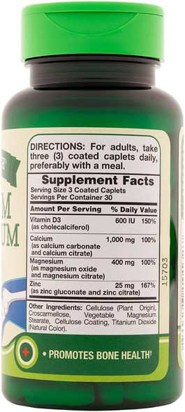 Nature's Truth Calcium, Magnesium, Zinc Plus Vitamin D3 Supplements, 90 Count (Pack of 3)