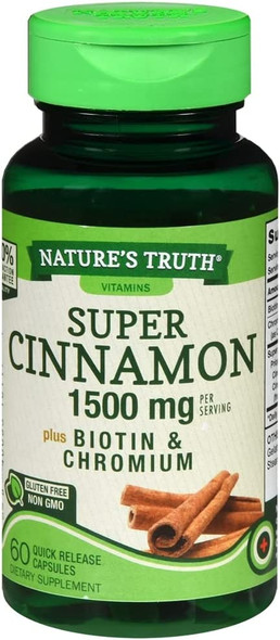 Nature's Truth Super Cinnamon plus Biotin & Chromium Quick Release Capsules - 60 ct, Pack of 3