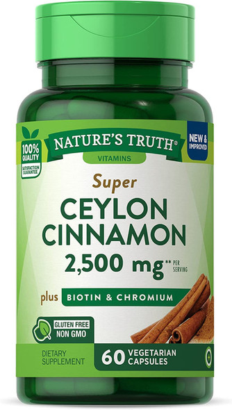 Nature's Truth Super Cinnamon plus Biotin & Chromium Quick Release Capsules - 60 ct, Pack of 4