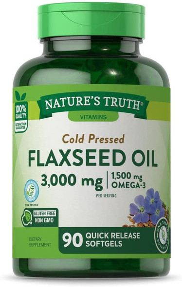 Nature's Truth Flaxseed Oil Capsules | 90 Softgels | Cold Pressed, Non-GMO, Gluten Free