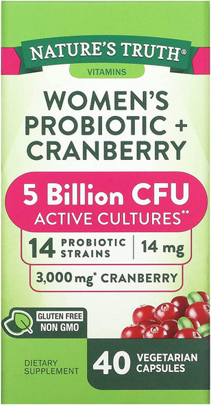 Probiotics for Women | 5 Billion Active Cultures | 40 Vegetarian Capsules | with Cranberry | Non-GMO, Gluten Free | by Natures Truth