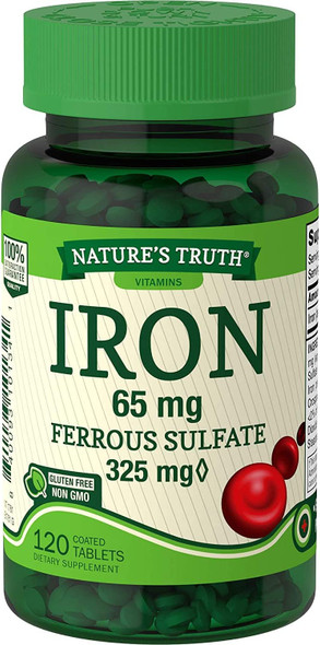 Nature's Truth Iron 65 mg Ferrous Sulfate Coated Tablets - 120 ct, Pack of 2