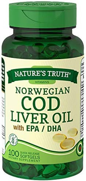 Nature's Truth Norwegian Cod Liver Oil Dietary Supplement - 100 Softgels, Pack of 5