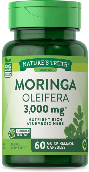 Nature's Truth Moringa Capsules | 60 Count | Complete Green Superfood | from Moringa Oleifera Leaf Powder | Non-GMO, Gluten Free