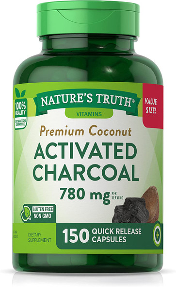 Activated Charcoal Capsules 780mg | 150 Count | Value Size | Non-GMO, Gluten Free Pills | by Nature's Truth