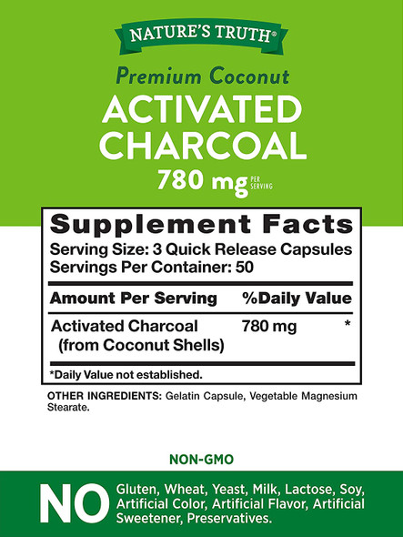 Activated Charcoal Capsules 780mg | 150 Count | Value Size | Non-GMO, Gluten Free Pills | by Nature's Truth