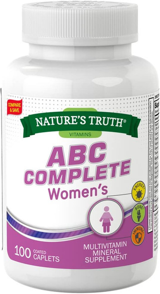 Multivitamin For Women | 100 Caplets | Non-GMO & Gluten Free | Adult ABC Complete Multivitamin | By Nature's Truth