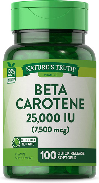 Nature's Truth BetaCarotene 25000 Iu Vitamin A Softgels, 100 Count