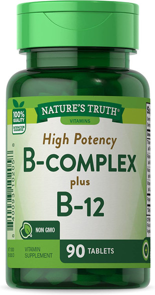 Vitamin B Complex | Plus B12 | 90 Tablets | Vegetarian, Non-GMO & Gluten Free | by Nature's Truth