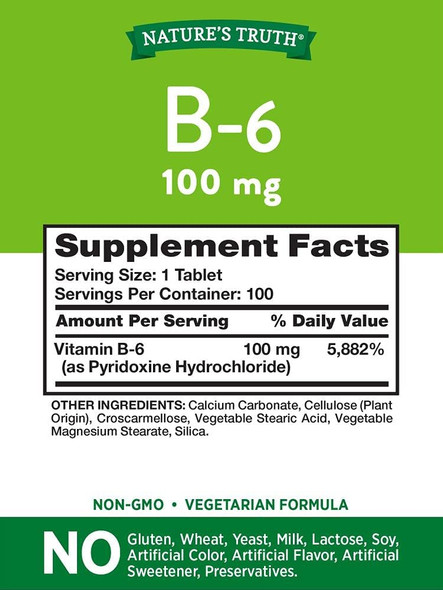 Nature's Truth Vitamin B-6 100mg Tablets, 100 Count