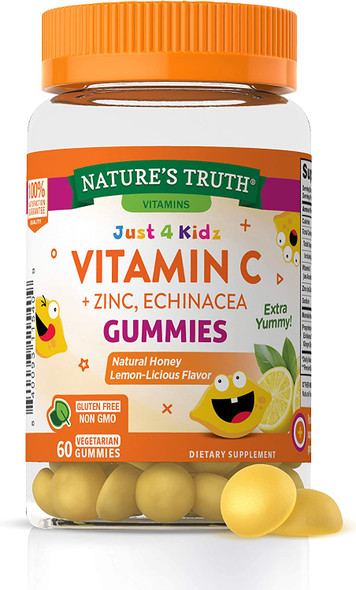 Vitamin C Gummies for Kids | with Zinc & Echinacea | 60 Count | Vegetarian, Non-GMO & Gluten Free | by Natures Truth