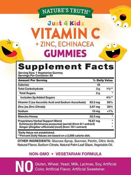 Vitamin C Gummies for Kids | with Zinc & Echinacea | 60 Count | Vegetarian, Non-GMO & Gluten Free | by Natures Truth
