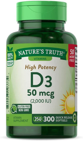 Nature's Truth Vitamin D3, 2,000 IU, Bonus, 250+50 Count