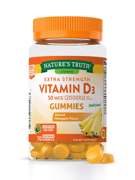 Nature's Truth Vitamin D3 Gummies Vegetarian, Non-GMO, Gluten Free,Pineapple Flavor ,70 Count