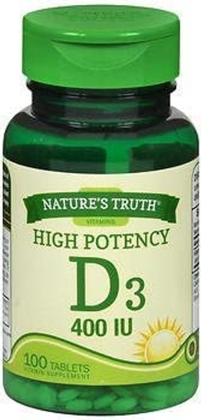 Nature's Truth D3 400 IU Vitamin Supplement - 100 Tablets, Pack of 6